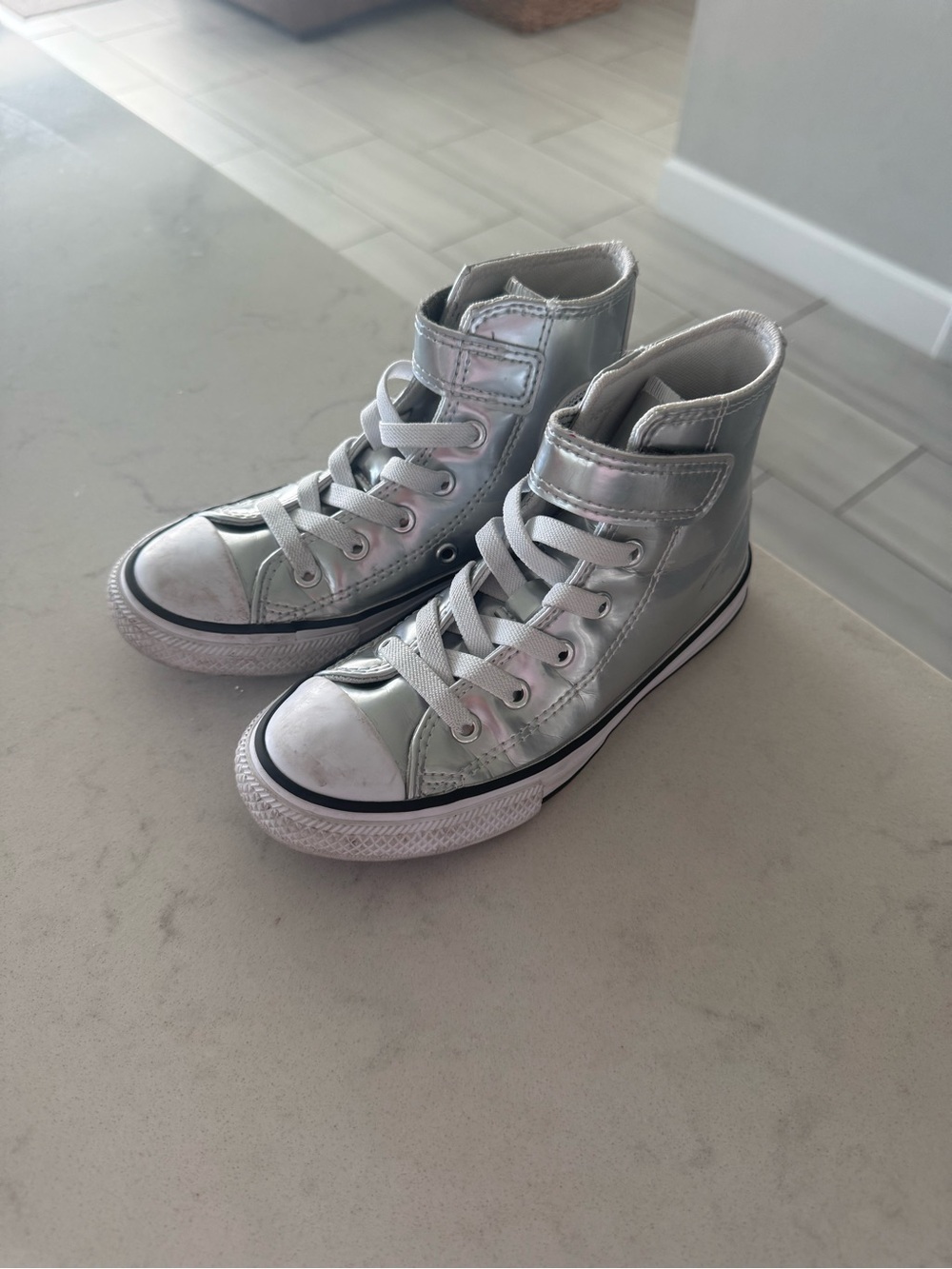 Converse Kids Metallic Silver High-Top Sneakers with Velcro Strap